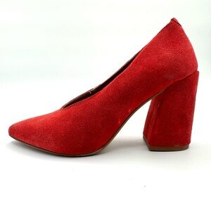 L’INTERVALLE RED LEATHER SHOES BLOCK HEELS POINTED TOE HEEL SIZE 3&